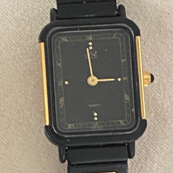 Vintage Jaz Paris French Designer Gold 18K gold plated 2 Tone Watch Black & Gold - Picture 2 of 9